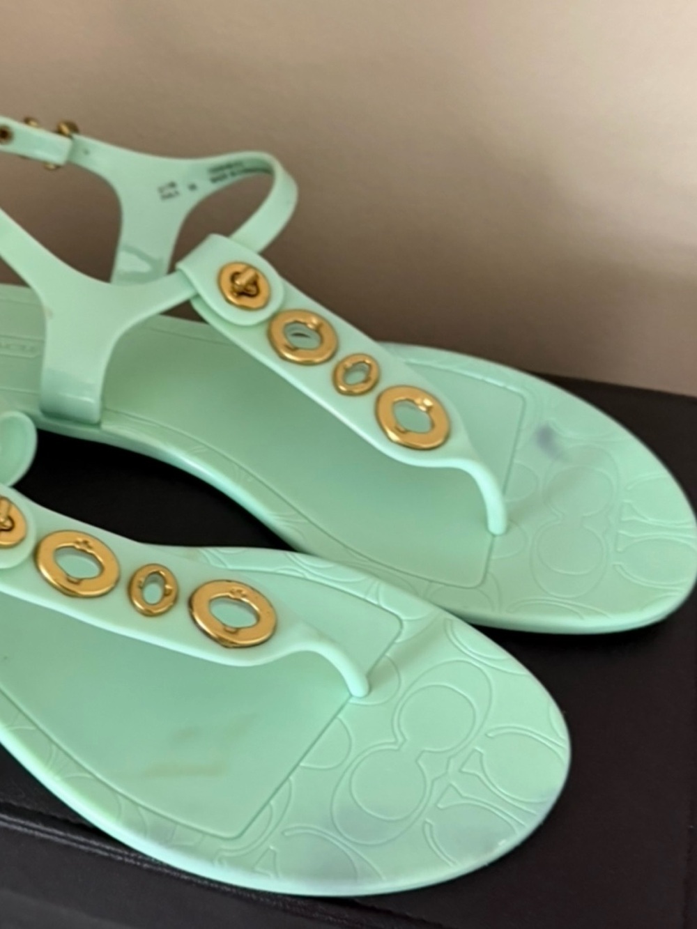 COACH Phila Mint Green Jelly Thong Sandals with Gold Turnlock Accents - Size 9B - Picture 7 of 13
